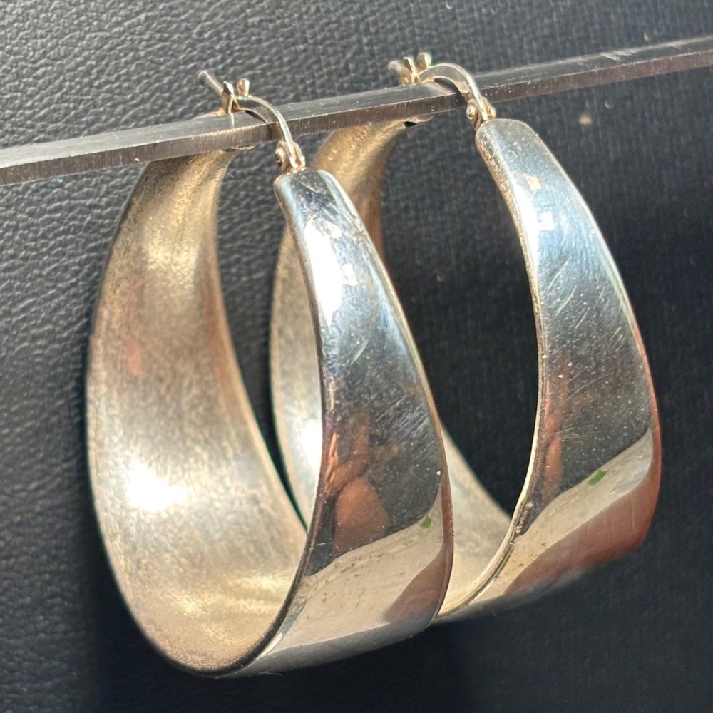 Milor Italy 950 Ultrafine Silver Wide Tapered Oval Hoop Earrings 9.87g Modernist